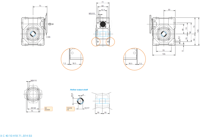 Reductor melcat NMRW 40 i=50 71B14 H18 - Reductor melcat NMRW 40 i5 71B14 H18 1
