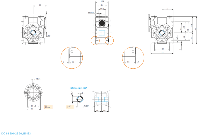 Reductor melcat NMRW 63 i=50 90B5 H25 - Reductor melcat NMRW 63 i7.5 90B5 H25 1