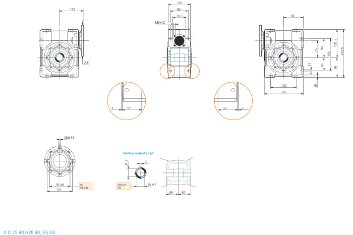 Reductor melcat NMRW 75 i=100 90B5 H28 - Reductor melcat NMRW 75 i7.5 90B5 H28 1
